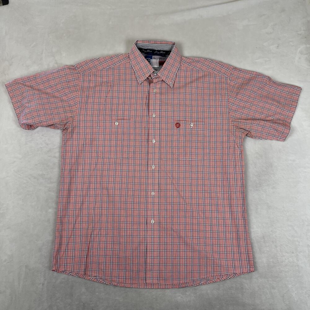 VTG Wrangler George Strait Short Sleeve Button Front Shirt Mens 2XL Red Check